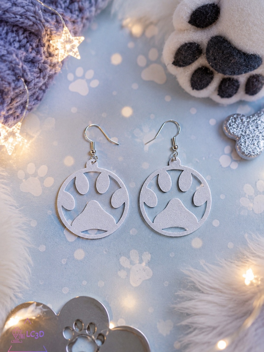 Silver Paw Print Cutout Earrings